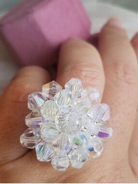 Swarovski Elements Aurora Borealis Large Flower Cluster Statement Ring NWT